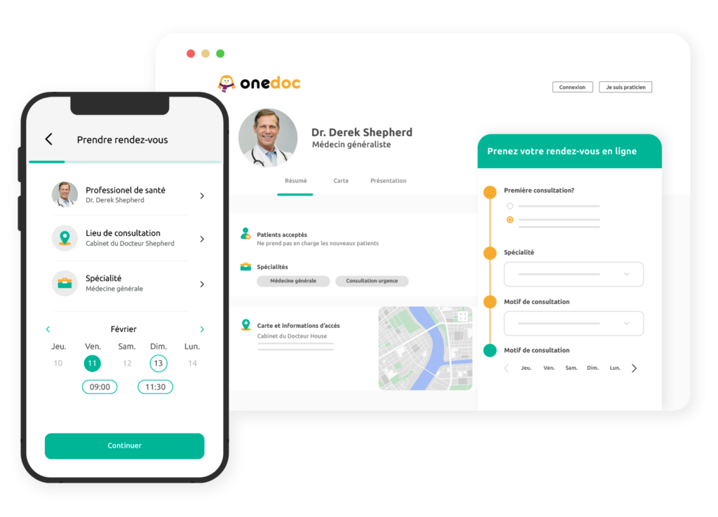Prise de rendez-vous sur onedoc.ch et l'app OneDoc