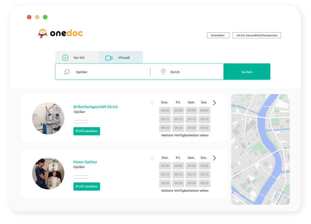 Erhöhte Sichtbarkeit von Optikern auf OneDoc